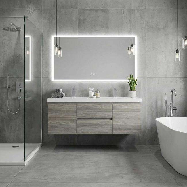 Angela 60" Wall Mounted Modern Single Vanity,  Maple Grey