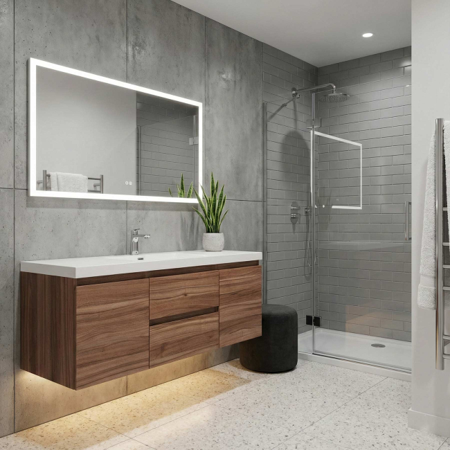 Angela 60" Wall Mounted Modern Single Vanity,  Walnut