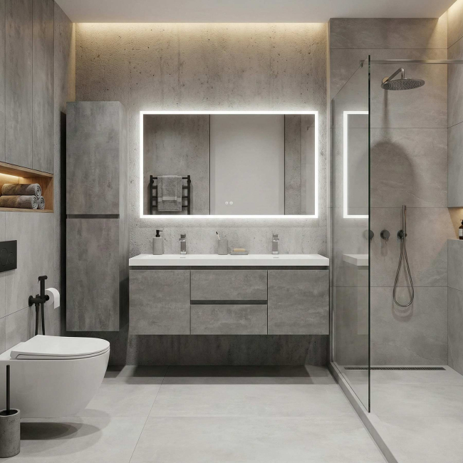 Angela 60" Wall Mounted Modern Single Vanity,  Cement Grey