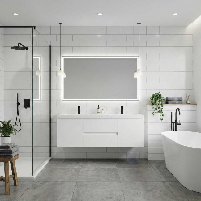 60" Angela Wall Mounted Modern Double Vanity Glossy White TN-AG1500-1D-HGW60" Angela Wall Mounted Modern Double Vanity Glossy White TN-AG1500-1D-HGW