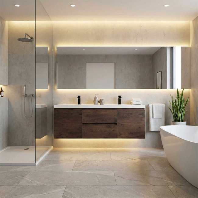 Angela 60 inch all Mounted Modern Double Sink Vanity  Rosewood