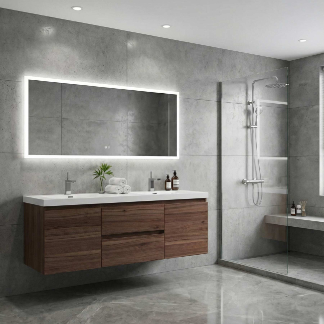 Angela 60" all Mounted Modern Double Sink Vanity  Walnut TN-AG1500-1D-WN