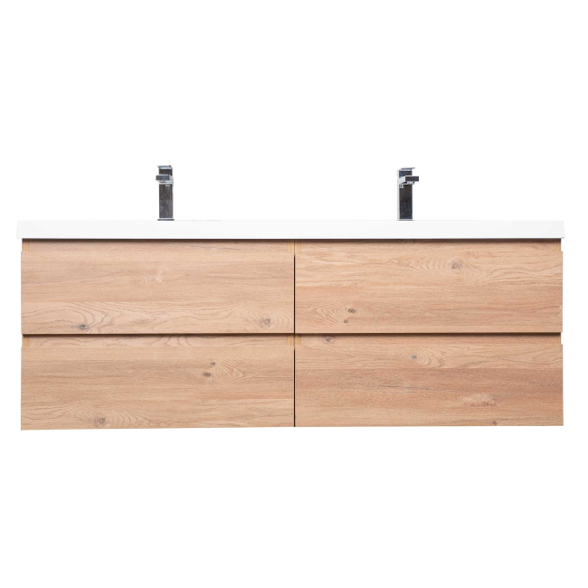 Angela 60 Contemporary Double Wall Mounted Bathroom Vanity, Red Oak TN-AG1500D-RO