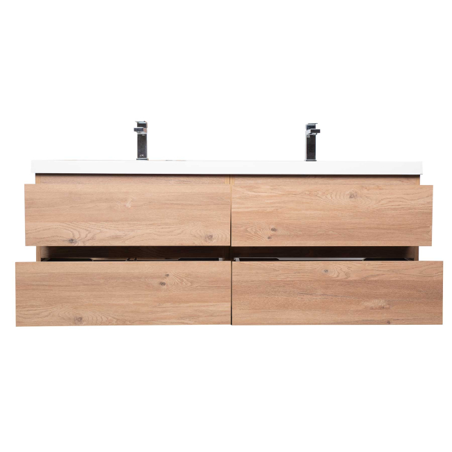 Angela 60 Contemporary Double Wall Mounted Bathroom Vanity, Red Oak TN-AG1500D-RO