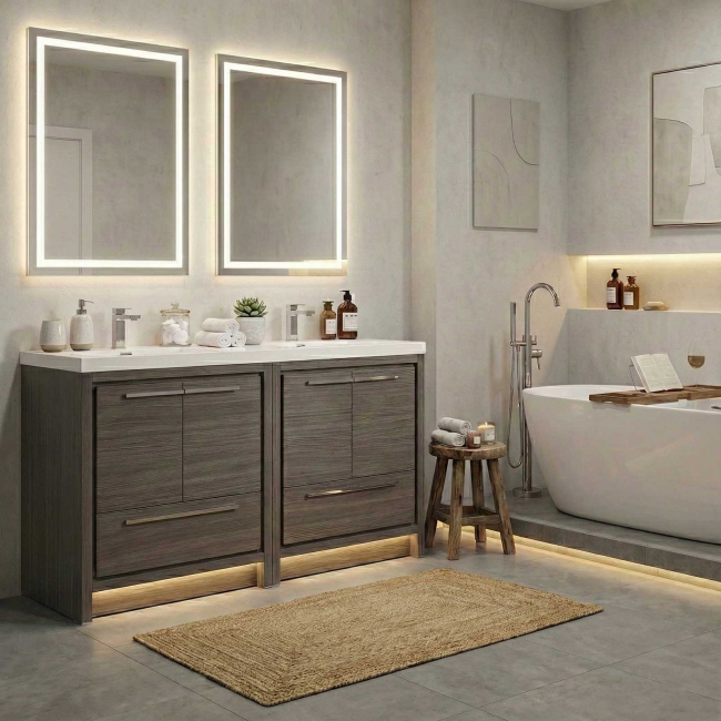 Enna 48" Free Standing Bath Vanity with Double Sink, Char Oak