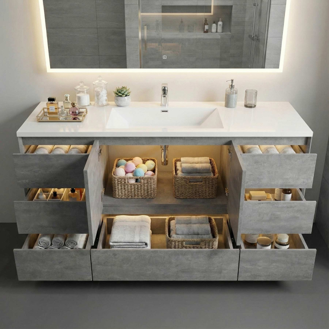 CBI Edison 60 Inch Single Modern Bathroom Vanity , Cement Grey TN-ED1500S-CG