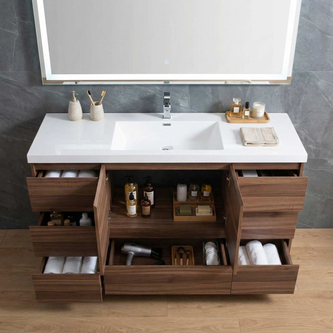 CBI Edison 60 Inch Single Modern Bathroom Vanity Walnut TN-ED1500S-WN