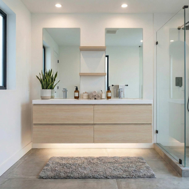 Angela 63" Wall-Mount Bathroom Double Vanity, White Oak TN-AG1600-WO