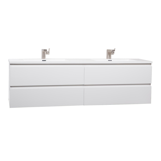Angela 84" Contemporary Double Wall Mounted Bathroom Vanity, High Gloss White TN-AG2120-HGW