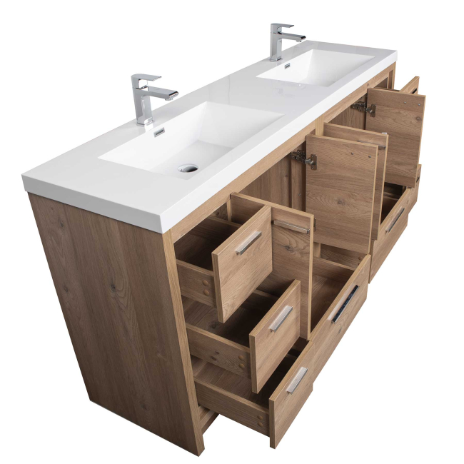 Enna 84" Free Standing Bath Vanity with Double Sink, Red Oak