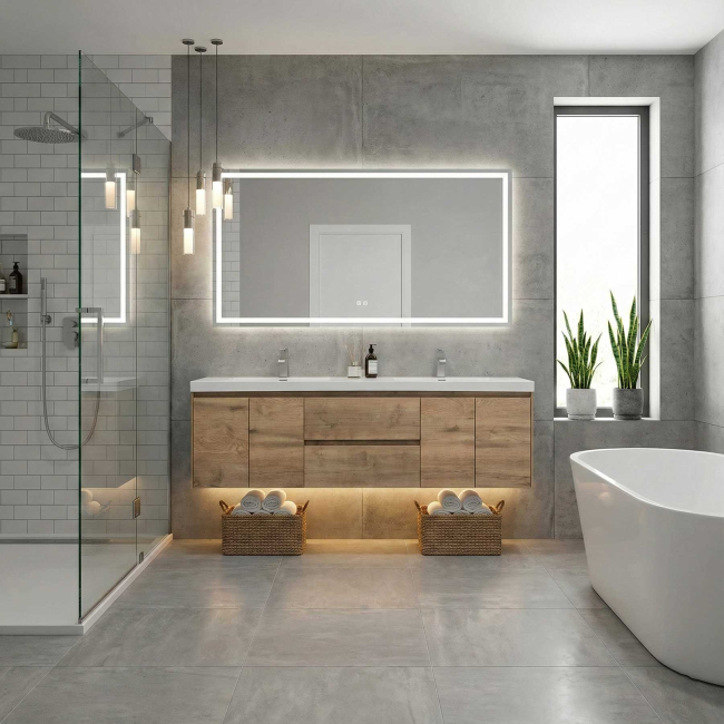 Andes 72" Contemporary Double Wall Mounted , Natural Oak TN-AD1800-1-NO