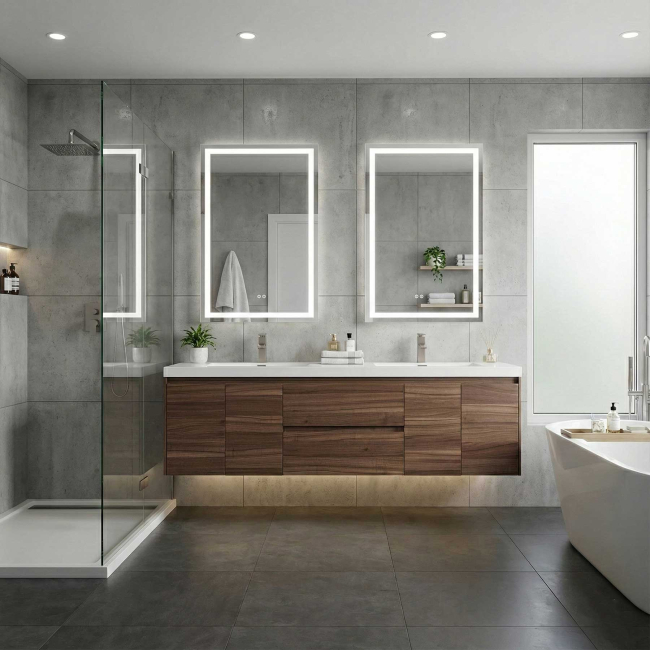 Andes 72  Inch Contemporary Double Wall Mounted ,Wallnut