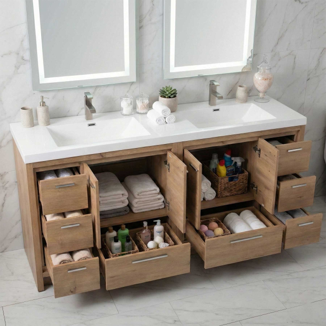 Enna 72" Free Standing Bath Vanity with Double Sink, Natual Oak TN-LA1800-NO