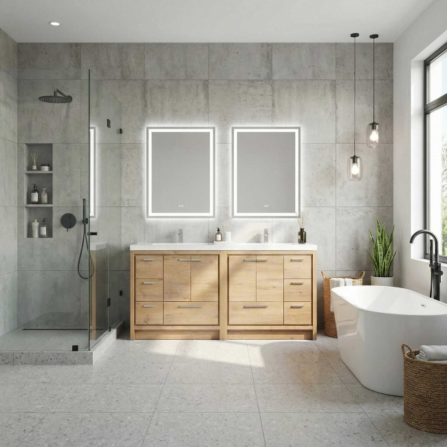 Enna 72" Free Standing Bath Vanity with Double Sink, Natual Oak TN-LA1800-NO