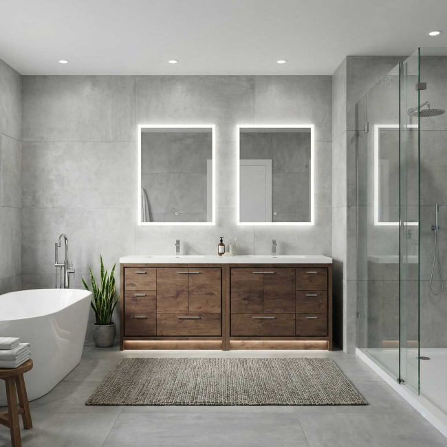 Enna 72 inch Free Standing  Double Sink Bathroom Vanity , Rosewood