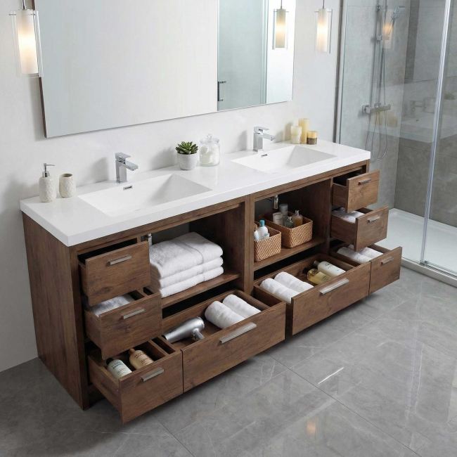 Enna 84 Inch Free Standing Bath Vanity with Double Sink, Rosewood TN-LA2120-RW