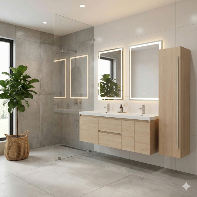 16" x 67" Wall Mounted Linen Cabinet,  White Oak