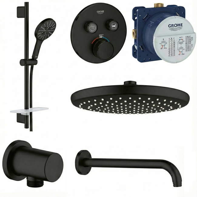 GROHE 291372430 THERMOSTATIC 2 WAY SHOWER SET WITH SHOWER HEAD AND HANDSHOWER MATTE BLACK