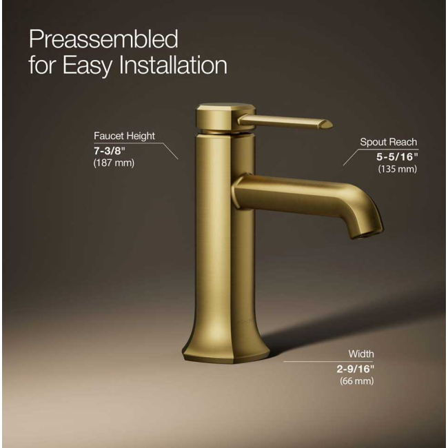Kohler Occasion Single-Handle Bathroom Sink Faucet in Vibrant Brushed Moderne Brass ,Model: K-27000-4-2MB
