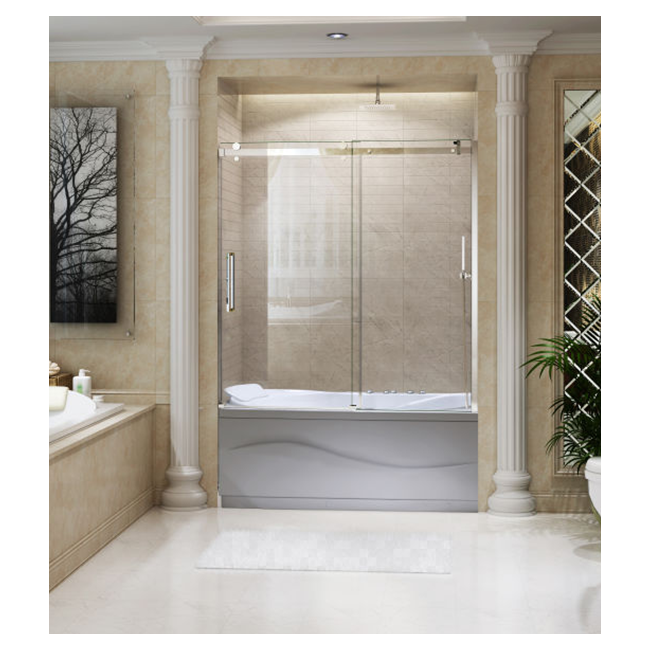 Signature Sliding Tub Door, W60"x H64", Brushed Nickel, 3/8" thick Clear Glass