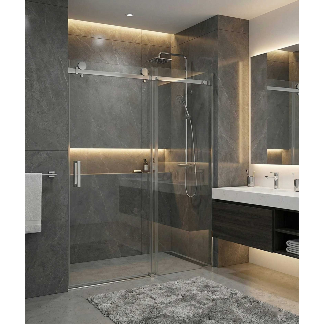 Crecent 3/8" Frameless Single Sliding Glass Shower Door, Chrome - 60"W x 76"H