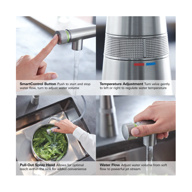 ESSENCE 31616000 Essence SmartControl Pull-Out Single Spray Kitchen Faucet 1.75 GPM (6.6 L/min) GROHE StarLight Chrome