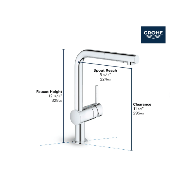 GROHE 30300DC0 MINTA SINGLE-HANDLE PULL-OUT KITCHEN FAUCET DUAL SPRAY 1.75 GPM(6.6LMIN) SuperSteel InfinityFinish