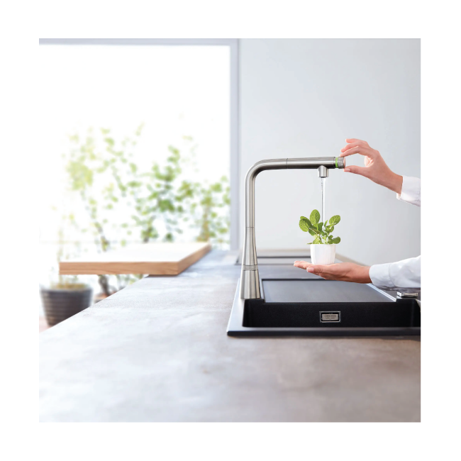 GROHE ZEDRA 31559DC2 GROHE Zedra SmartControl Pull-Out Single Spray Kitchen Faucet 1.75 GPM (6.6 L/min) GROHE SuperSteel InfinityFinish