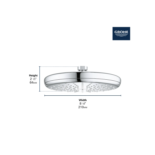 Grohe 26409000 TEMPESTA 210 SHOWER HEAD, 8" - 1 SPRAY, 1.75 GPM ( (6.6 L/min) GROHE StarLight Chrome