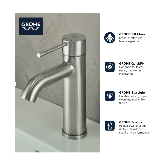 Grohe 235922431ESSENCE Single Hole Single-Handle S-Size Bathroom Faucet, 1.2 GPM (4.5 L/min) Matte Black