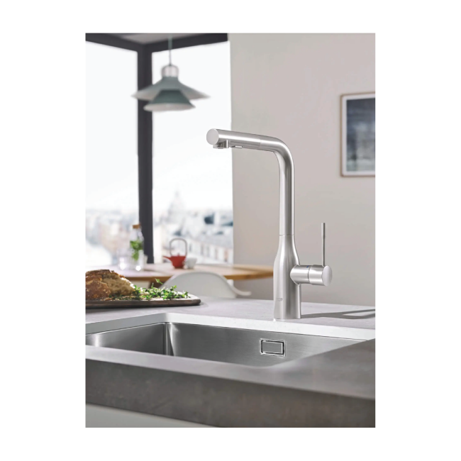 GROHE 30271DC0 Essence Single-Handle Pull-Out Kitchen Faucet Dual Spray 1.75 GPM (6.6 L/min) SuperSteel InfinityFinish