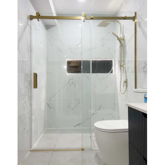 Signature Sliding Shower Door, W60" x H76", Brushed Gold, 3/8"-thick Clear Glass