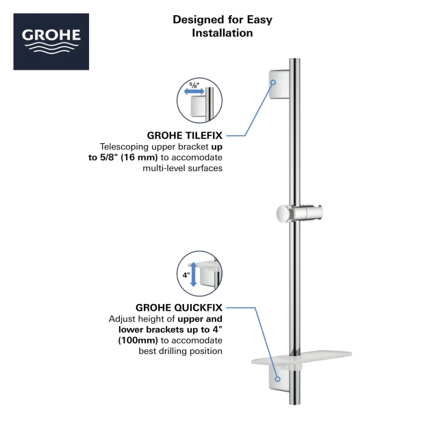 GROHE Rainshower 36" Shower Slide Bar, StarLight Chrome