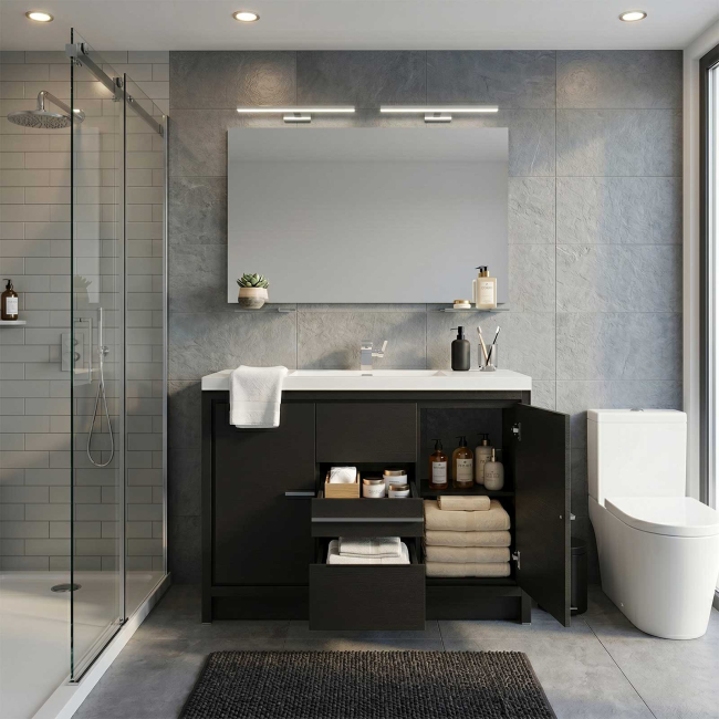 CBI Enna 48Inch Single Sink Bathroom Vanity, Matte Black