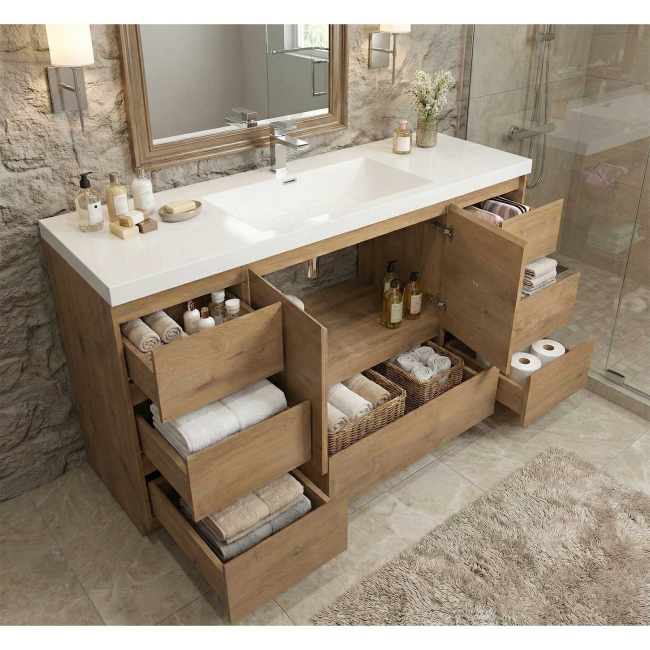 CBI Edison 48 Inch Single Modern Bathroom Vanity in Natural oak, TN-ED1200-NO