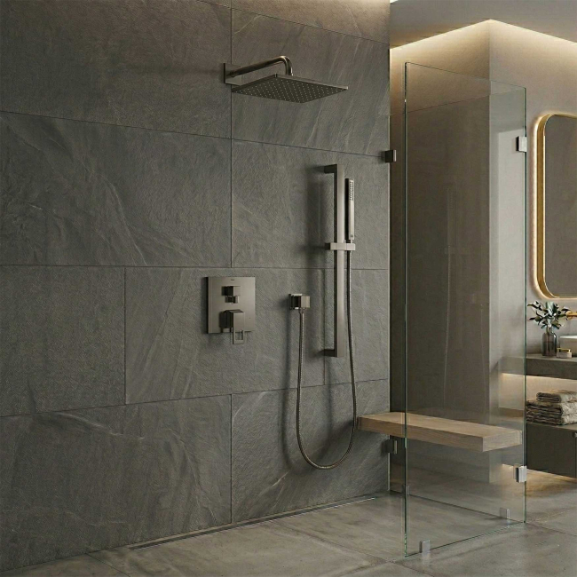 GROHE  29432A00 Eurocube 2-Handle Pressure Balance Rainshower Bundle , Hard Graphite