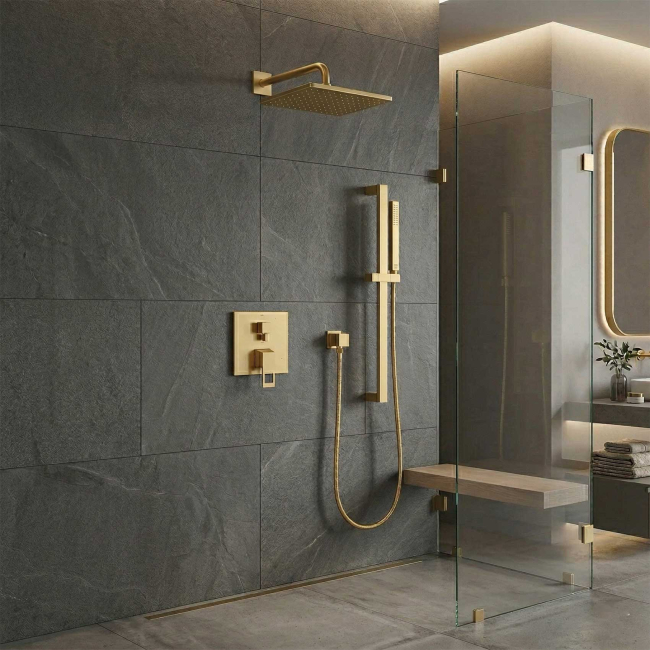 GROHE  29432GN0 Eurocube 2-Handle Pressure Balance Rainshower Bundle Brushed Cool Sunrise