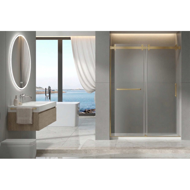 Sapphire Sliding Shower Door, W66" x H78", 3/8" thick Ultra Clear Low Iron Glass, Brushed Gold