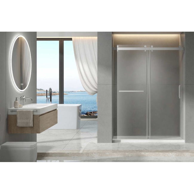 Sapphire Sliding Shower Door, W48" x H78", 3/8" thick Ultra Clear Low Iron Glass, Brushed Nickel