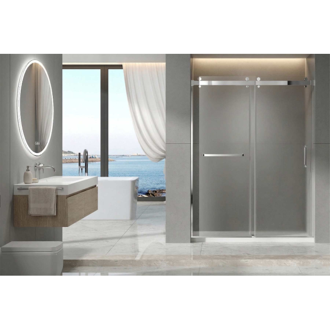 Sapphire Sliding Shower Door, W60" x H78", 3/8" thick Ultra Clear Low Iron Glass, Chrome