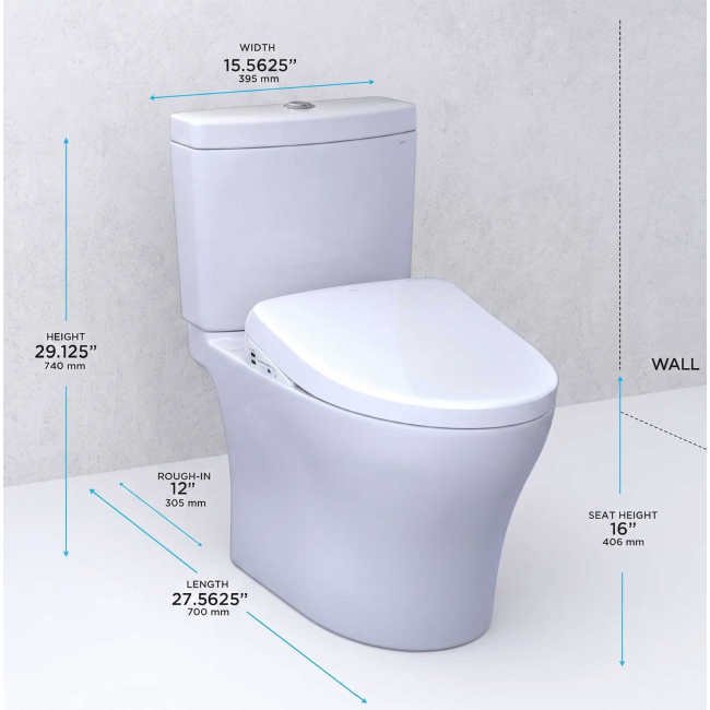 TOTO Aquia IV 0.9 / 1.28 GPF Dual Flush Two Piece Elongated Toilet with Washlet+ S7 Bidet Seat, Dynamax Tornado Flush, CEFIONTECT, PREMIST, and TOTO Aquia IV 0.9 / 1.28 GPF Dual Flush Two Piece Elongated Toilet with Washlet+ S7 Bidet Seat, Dynamax Tornado Flush, CEFIONTECT, PREMIST, and EWATER+EWATER+