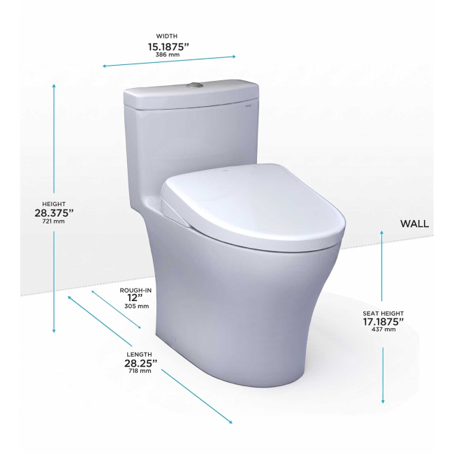 TOTO MW6464736CEMFGNA#01 AQUIA IV WASHLET + S7A ONE PIECE TOILET - 1.28 GPF & 0.9 GPF WITH AUTO FLUSH COTTON WHITE