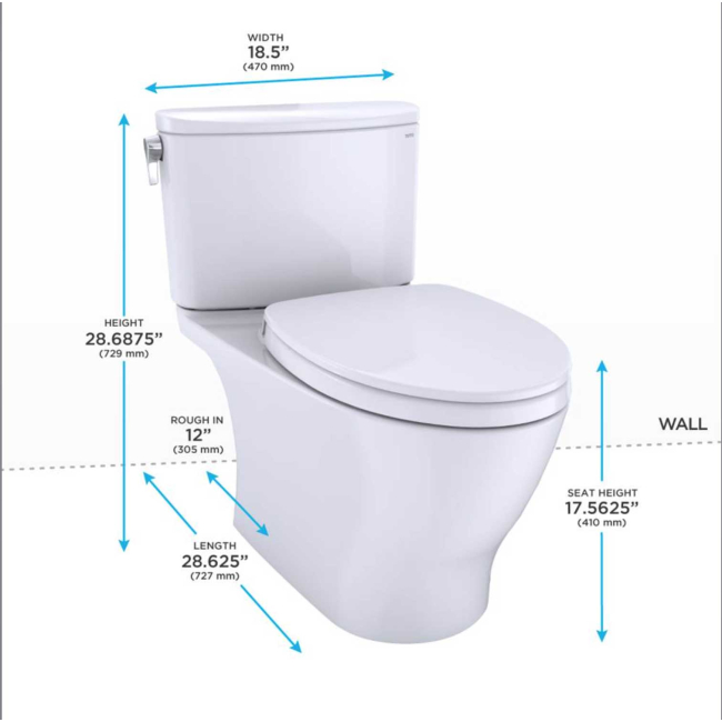 TOTO Nexus Two-Piece Elongated 1.28 GPF Universal Height Toilet with CEFIONTECT and SS124 SoftClose Seat, WASHLET+ Ready, Cotton White