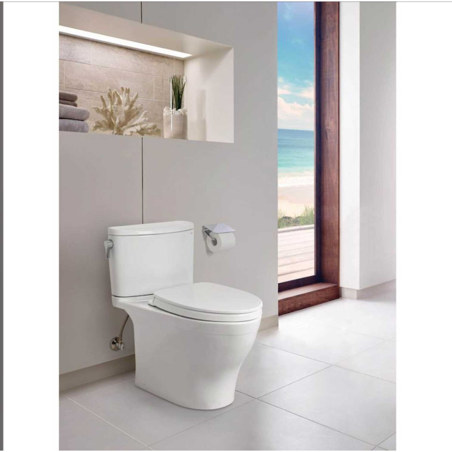 TOTO Nexus Two-Piece Elongated 1.28 GPF Universal Height Toilet with CEFIONTECT and SS124 SoftClose Seat, WASHLET+ Ready, Cotton White
