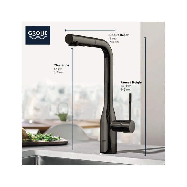 GROHE 302712430 Essence Single-Handle Pull-Out Kitchen Faucet Dual Spray 1.75 GPM (6.6 L/min) Matte Black