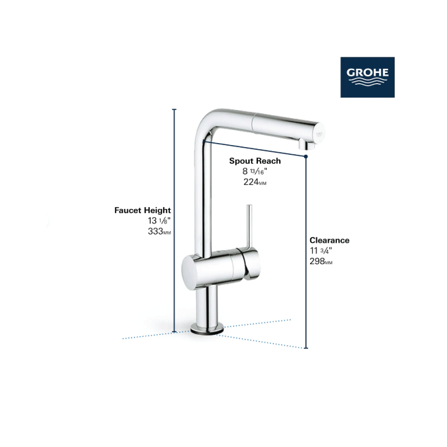 GROHE 30218001Minta Single-Handle Pull-Out Kitchen Faucet Single Spray 1.75 GPM (6.6 L/min) with Touch Technology GROHE StarLight Chrome