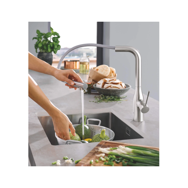 GROHE 30271DC0 Essence Single-Handle Pull-Out Kitchen Faucet Dual Spray 1.75 GPM (6.6 L/min) SuperSteel InfinityFinish