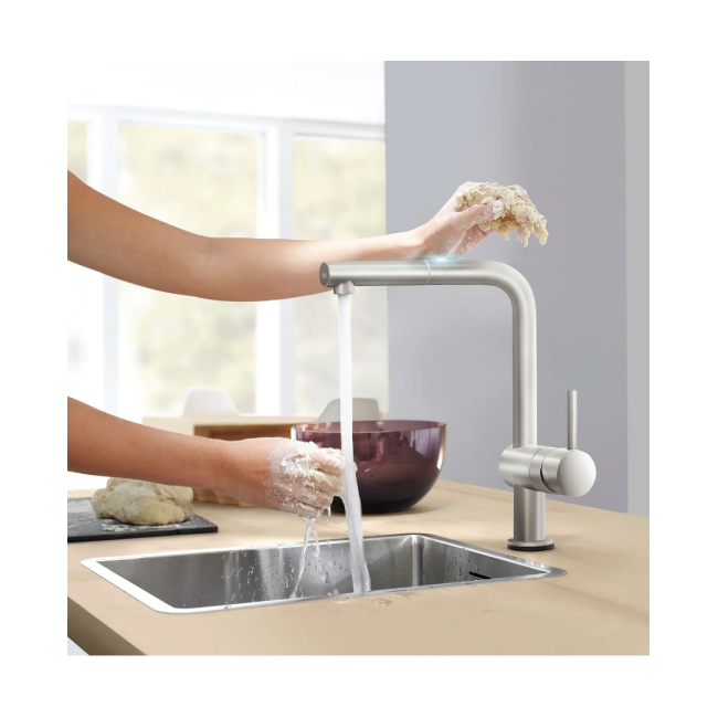 GROHE 30218DC1 Minta Single-Handle Pull-Out Kitchen Faucet Single Spray 1.75 GPM (6.6 L/min) with Touch Technology SuperSteel InfinityFinish