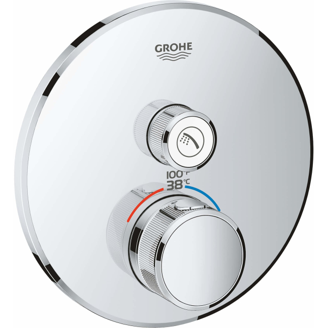 Grohe - 29136000 Grohtherm Single Function Thermostatic Valve Trim Only with Double Knob Handles and Volume Control - Less Rough In