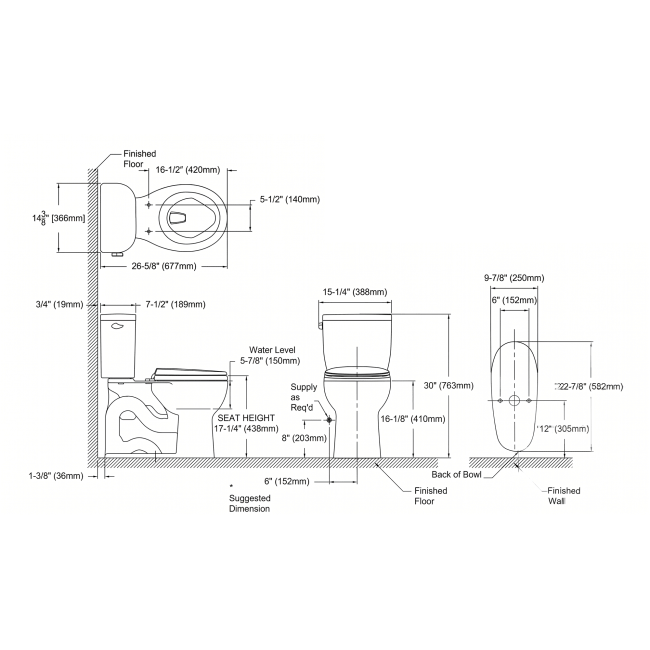 TOTO Entrada 1.28 GPF Close Coupled Round Toilet - Less Seat
